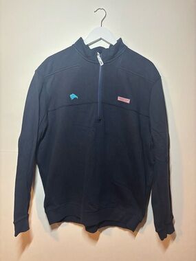 Vineyard Vines Collegiate Navy Quarter-Zip Sweatshirt with Teal Bison (NDSU)